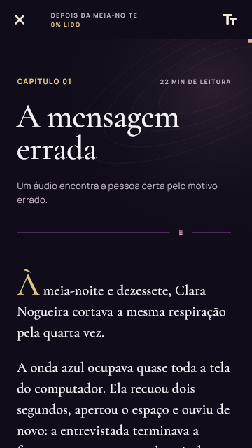 Um capítulo de Depois da Meia-Noite no leitor do Sussurra
